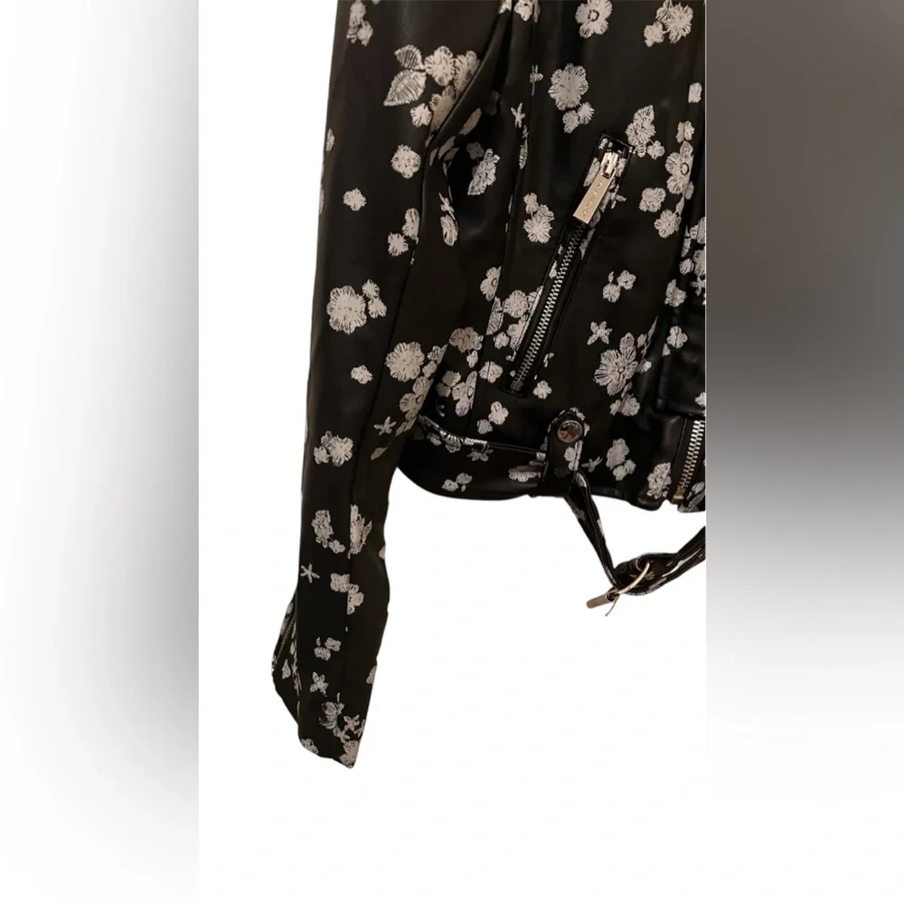 Micheal Kors Faux Leather Floral Jacket-Black&White - Picture 4 of 11